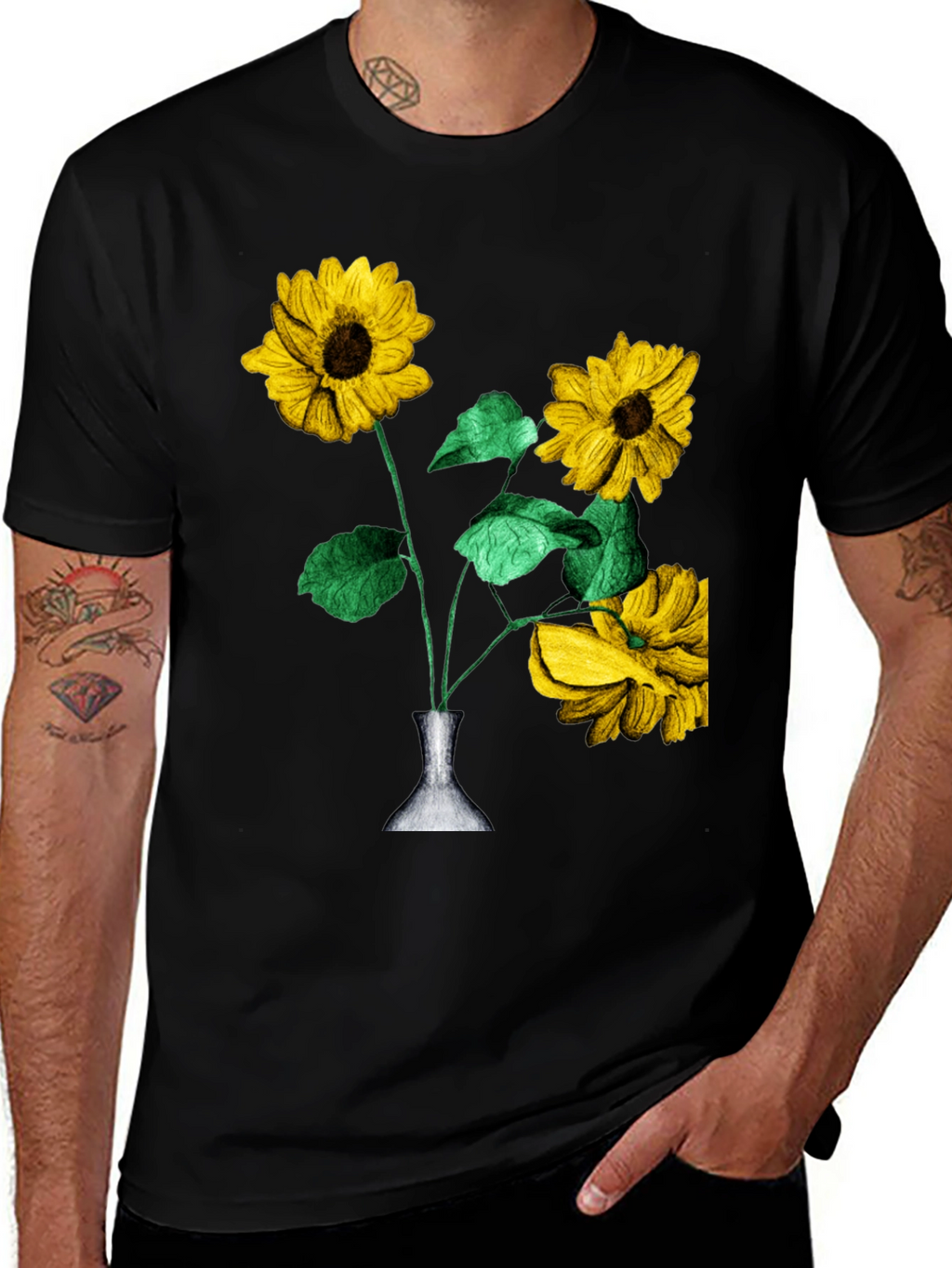 Sunflower Vase Graphic Tee - Stylish Black T-Shirt