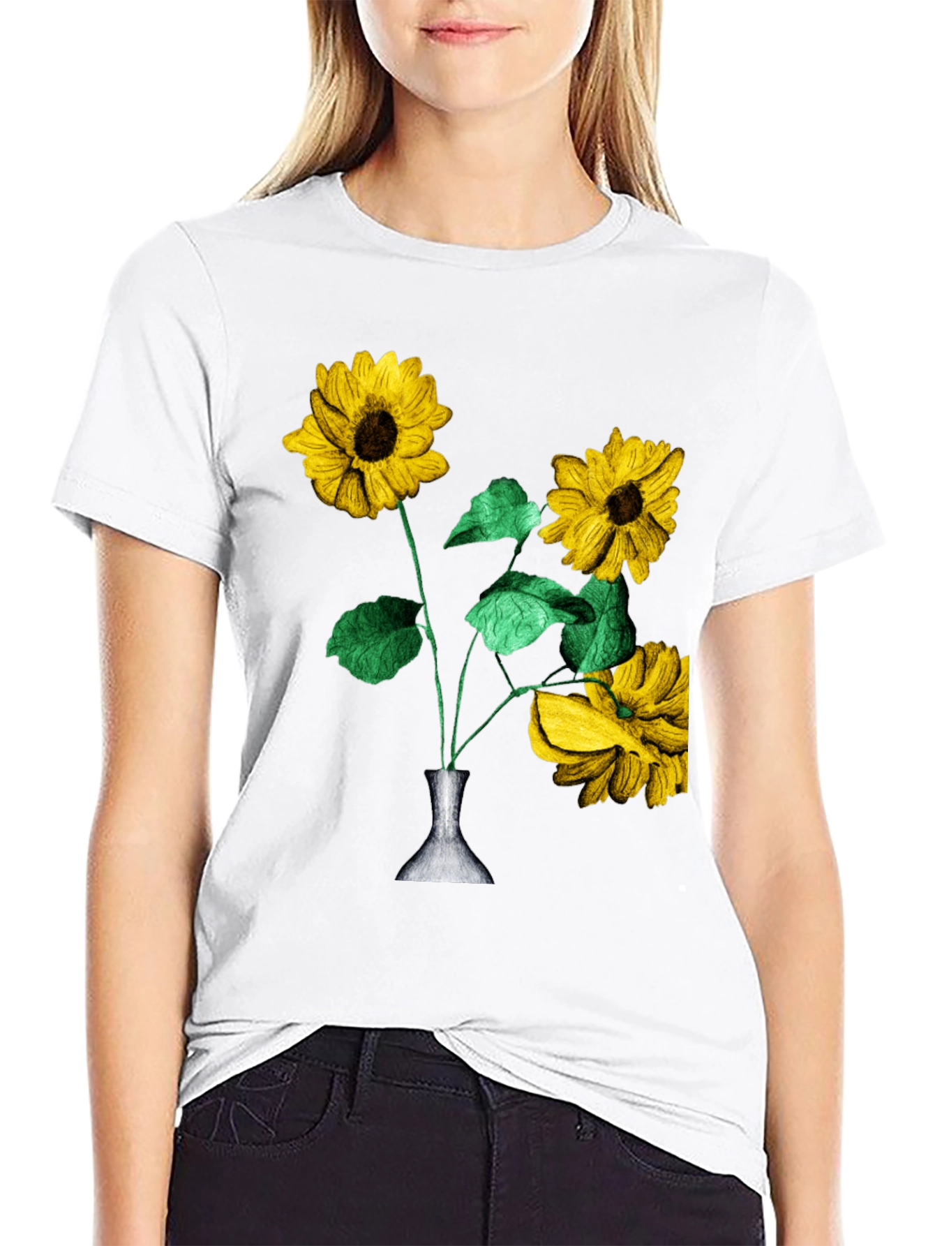 Sunflower Vase Graphic Tee - Stylish Black T-Shirt