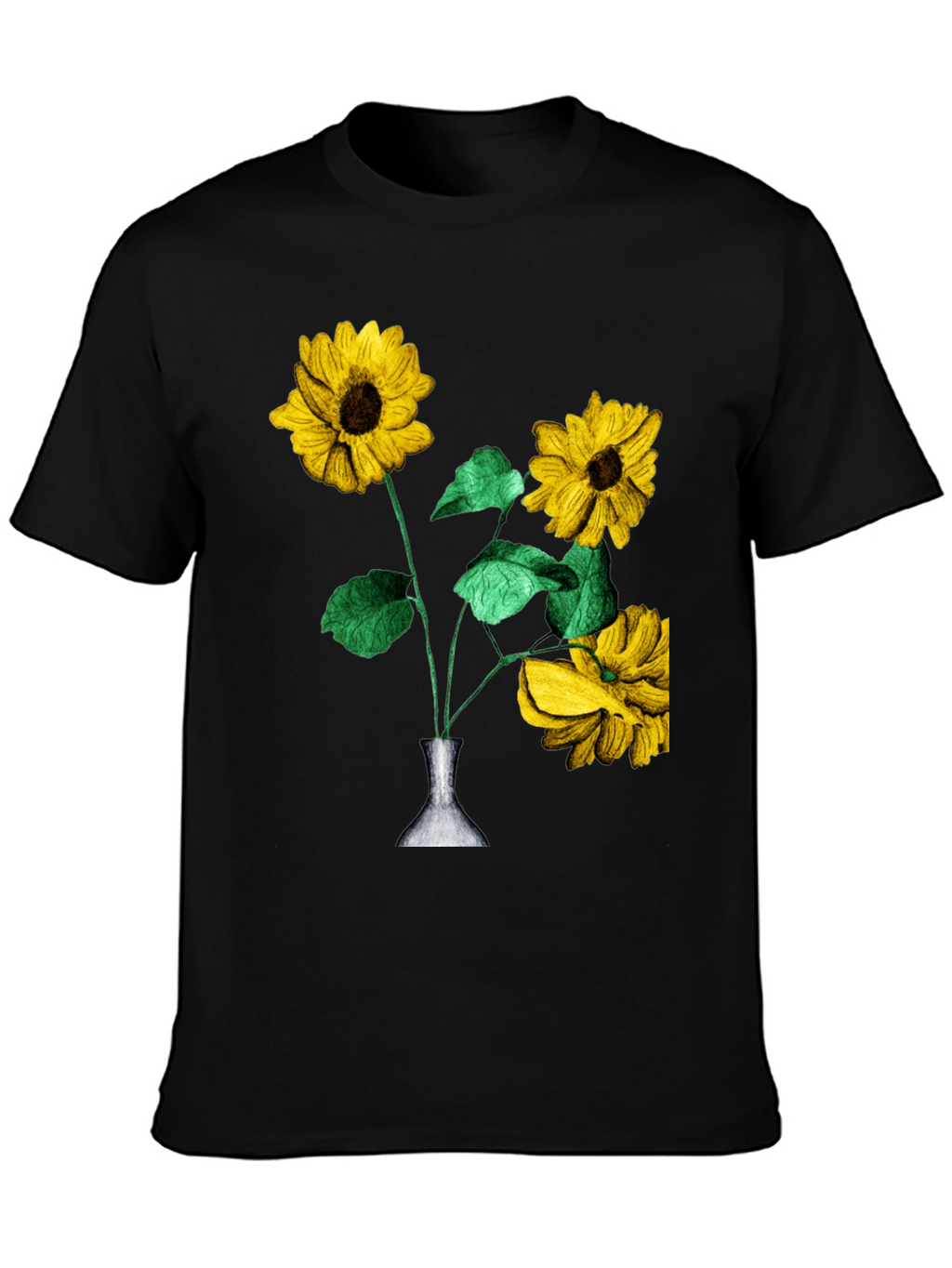 Sunflower Vase Graphic Tee - Stylish Black T-Shirt