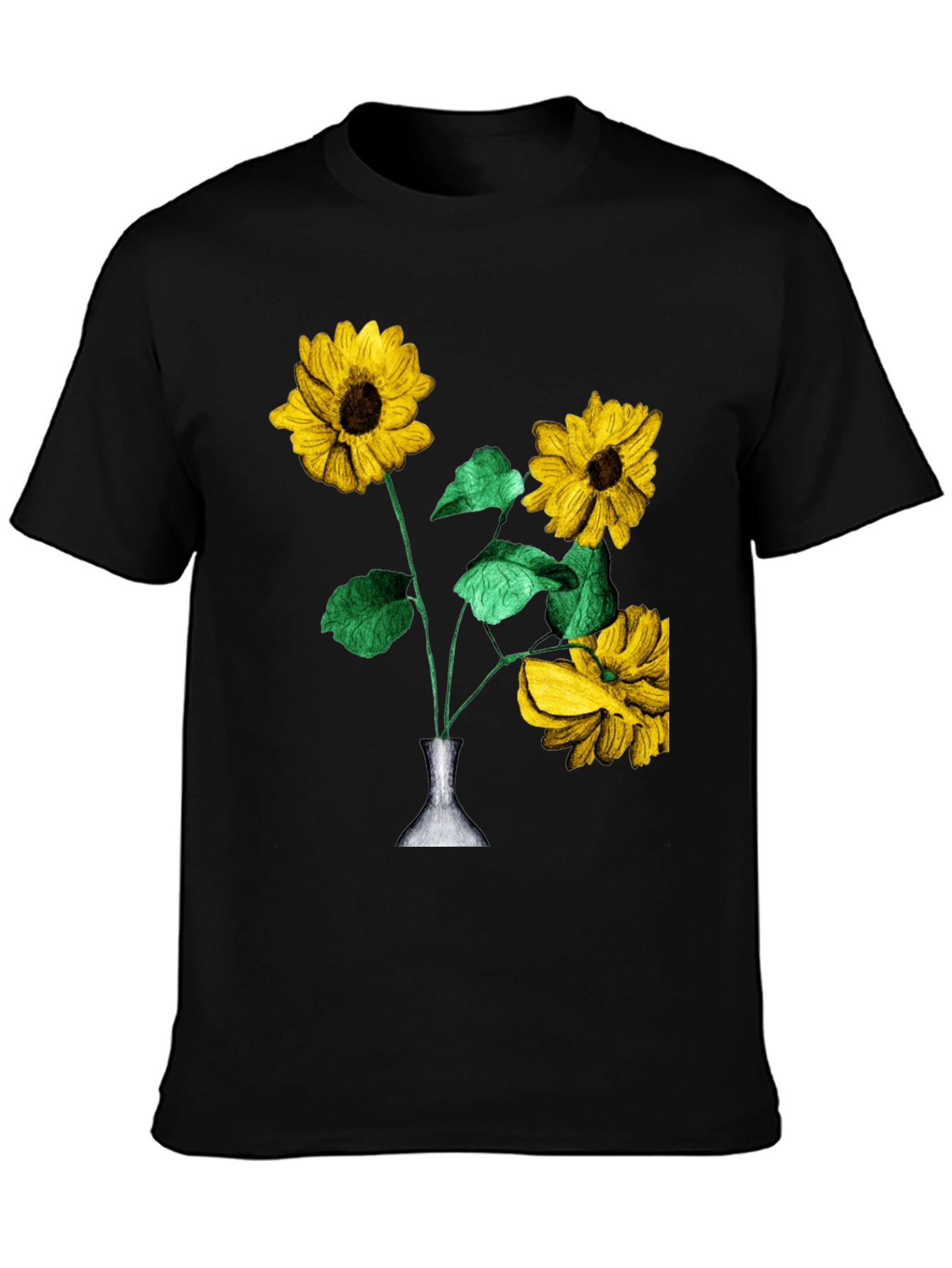 Sunflower Vase Graphic Tee - Stylish Black T-Shirt