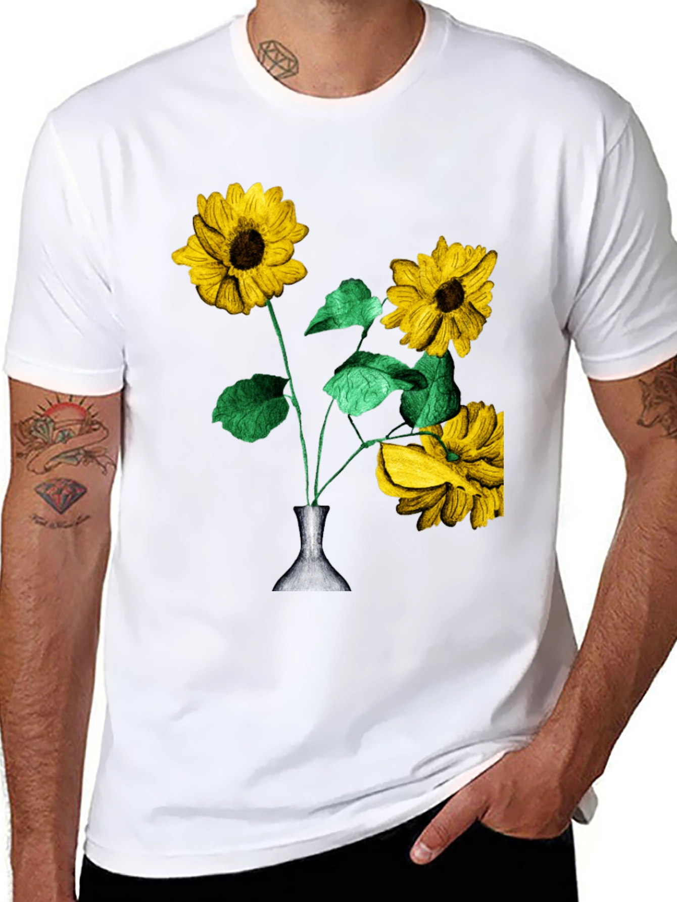 Sunflower Vase Graphic Tee - Stylish Black T-Shirt