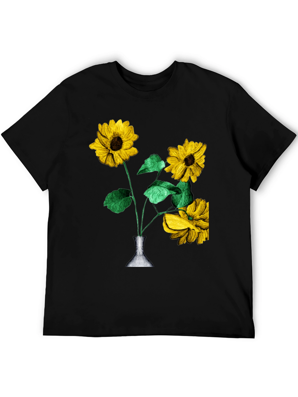 Sunflower Vase Graphic Tee - Stylish Black T-Shirt