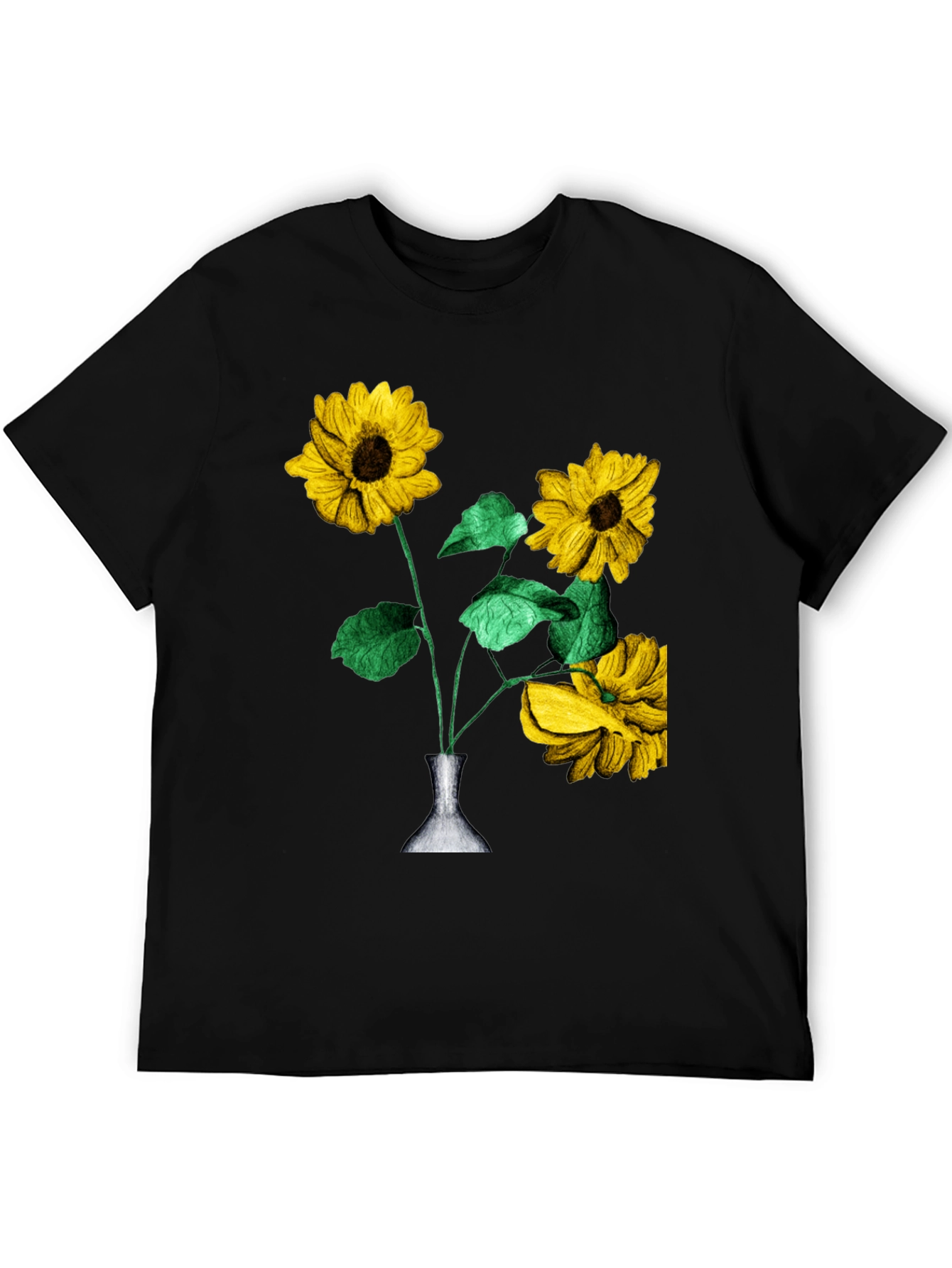Sunflower Vase Graphic Tee - Stylish Black T-Shirt