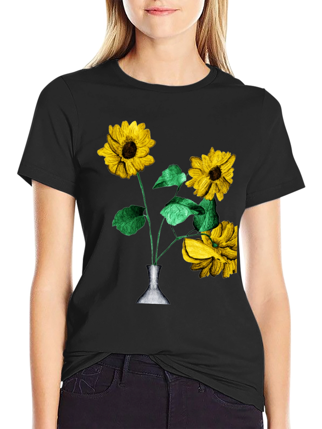 Sunflower Vase Graphic Tee - Stylish Black T-Shirt