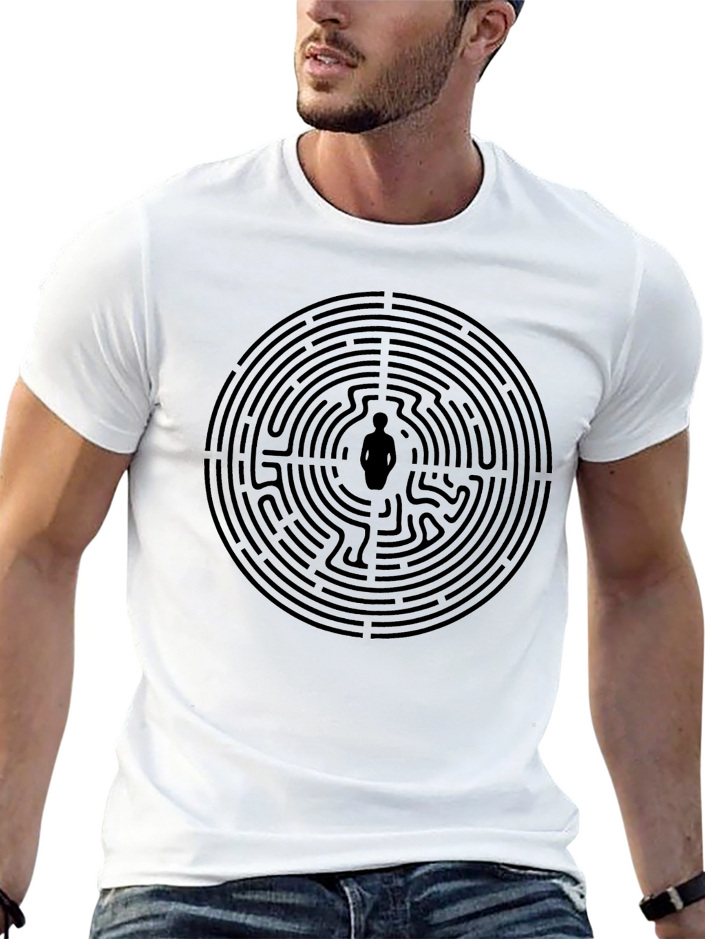 Labyrinth Man Graphic Tee - Stylish Black Cotton T-Shirt