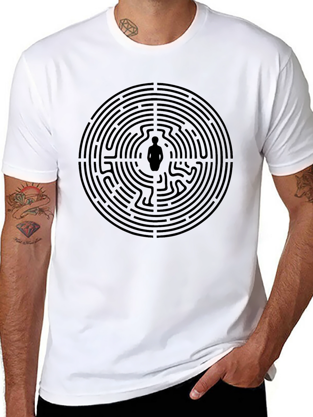 Labyrinth Man Graphic Tee - Stylish Black Cotton T-Shirt