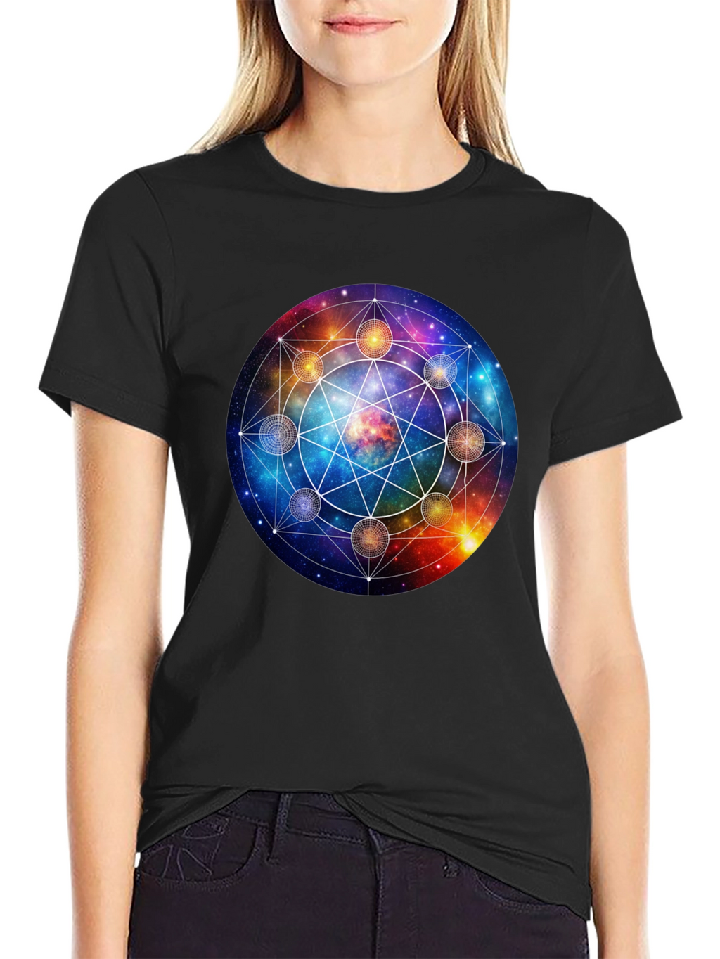 Cosmic Mandala Graphic Tee - Celestial Universe Design