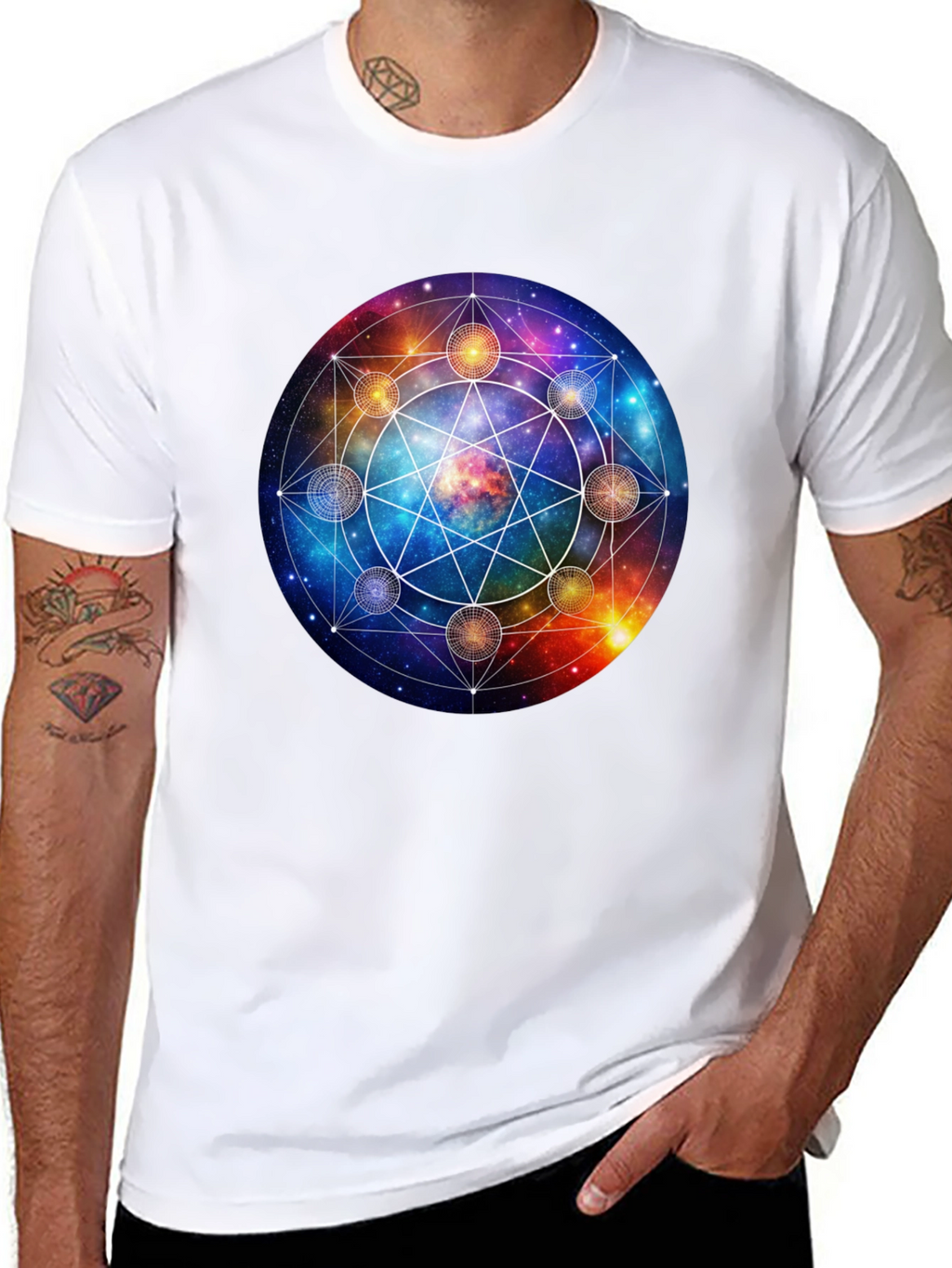 Cosmic Mandala Graphic Tee - Celestial Universe Design