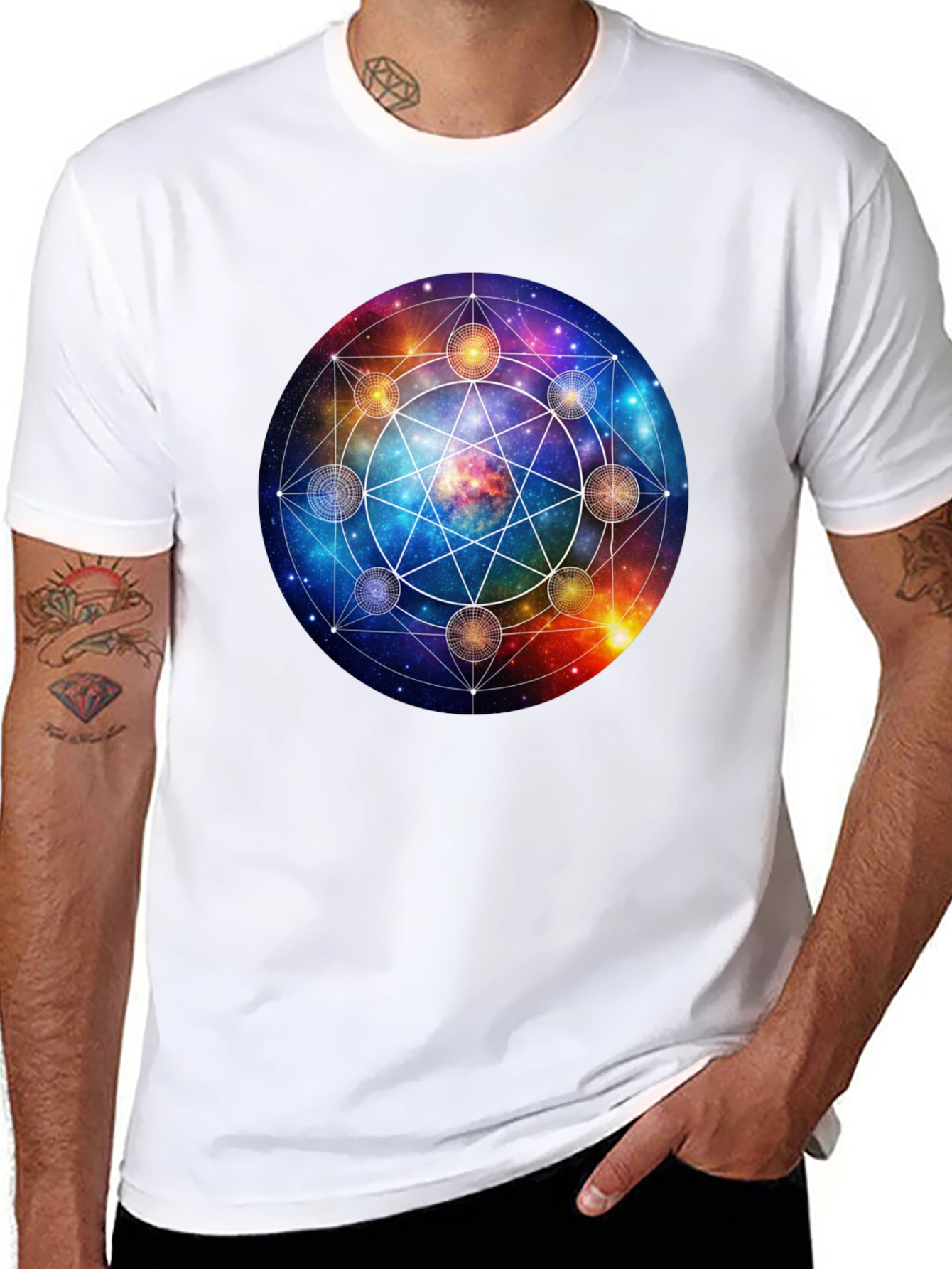 Cosmic Mandala Graphic Tee - Celestial Universe Design