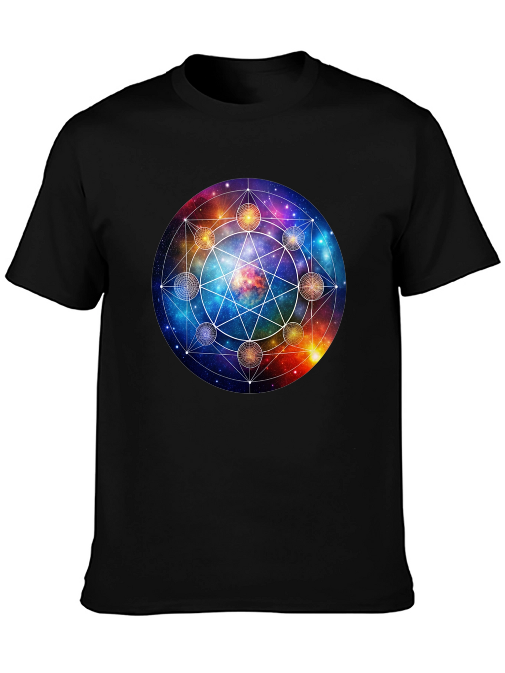 Cosmic Mandala Graphic Tee - Celestial Universe Design