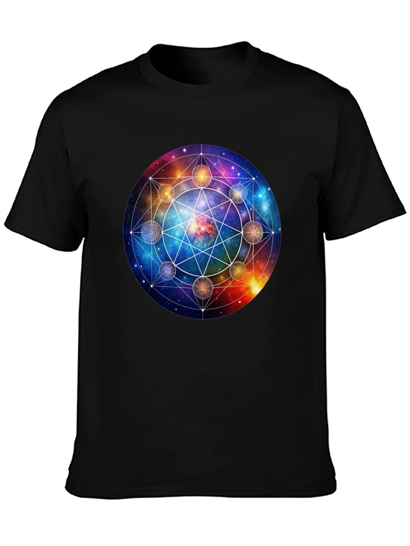 Cosmic Mandala Graphic Tee - Celestial Universe Design