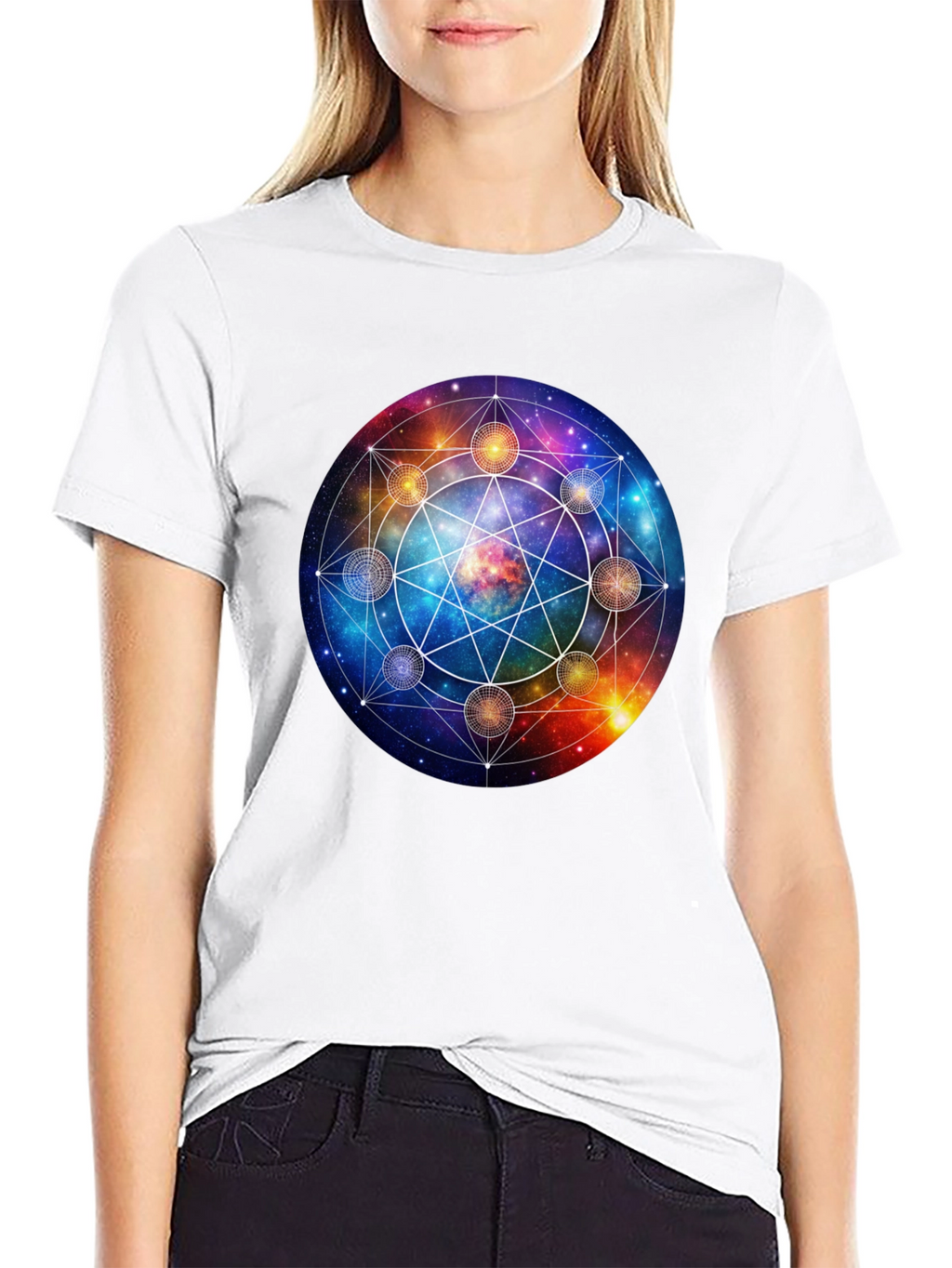 Cosmic Mandala Graphic Tee - Celestial Universe Design