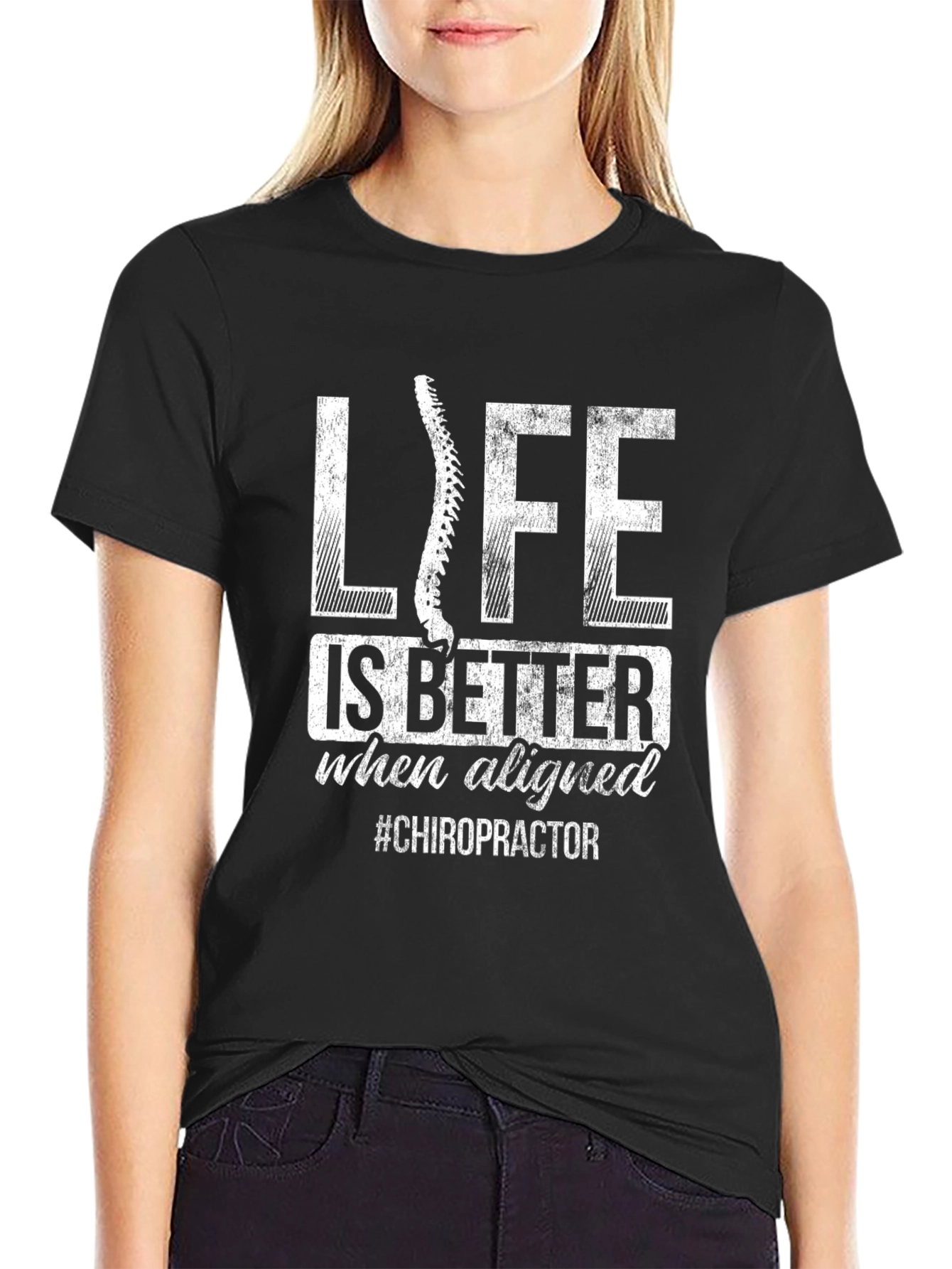 Chiropractor Life is Better Aligned Black T-Shirt