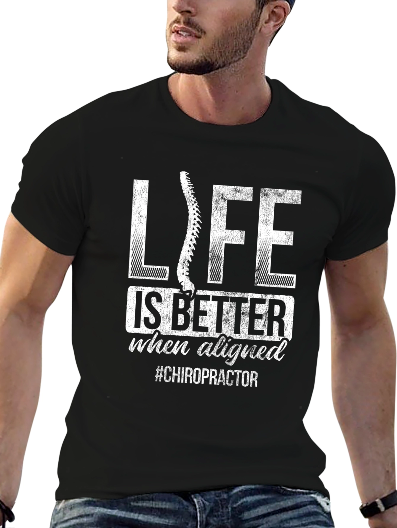 Chiropractor Life is Better Aligned Black T-Shirt