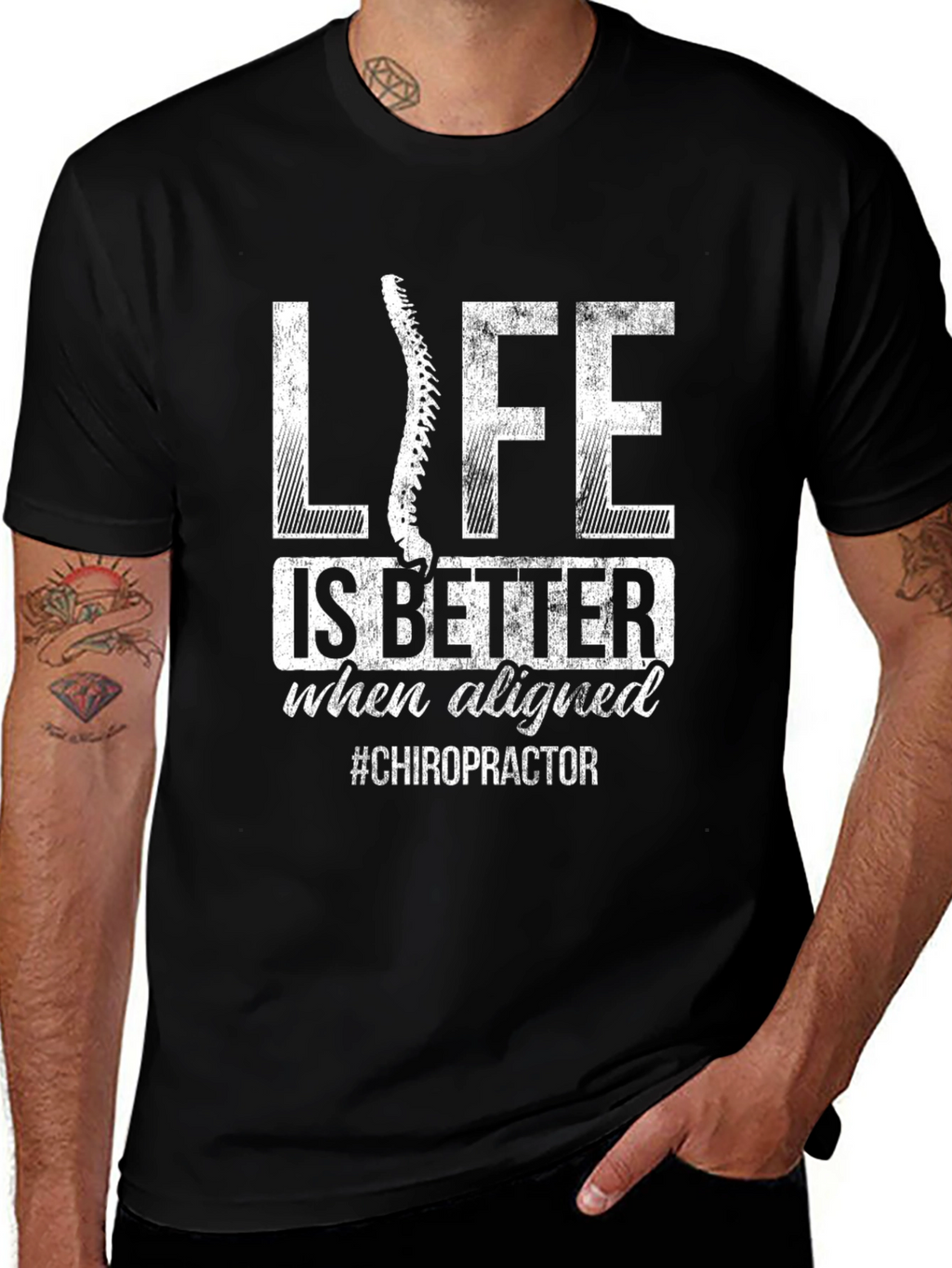Chiropractor Life is Better Aligned Black T-Shirt