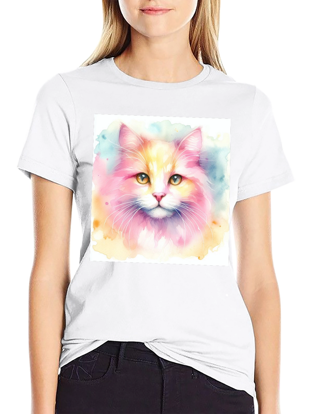 Watercolor Cat Graphic T-Shirt