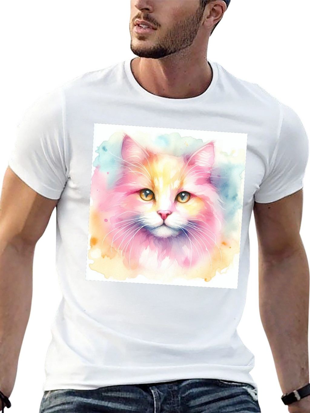Watercolor Cat Graphic T-Shirt
