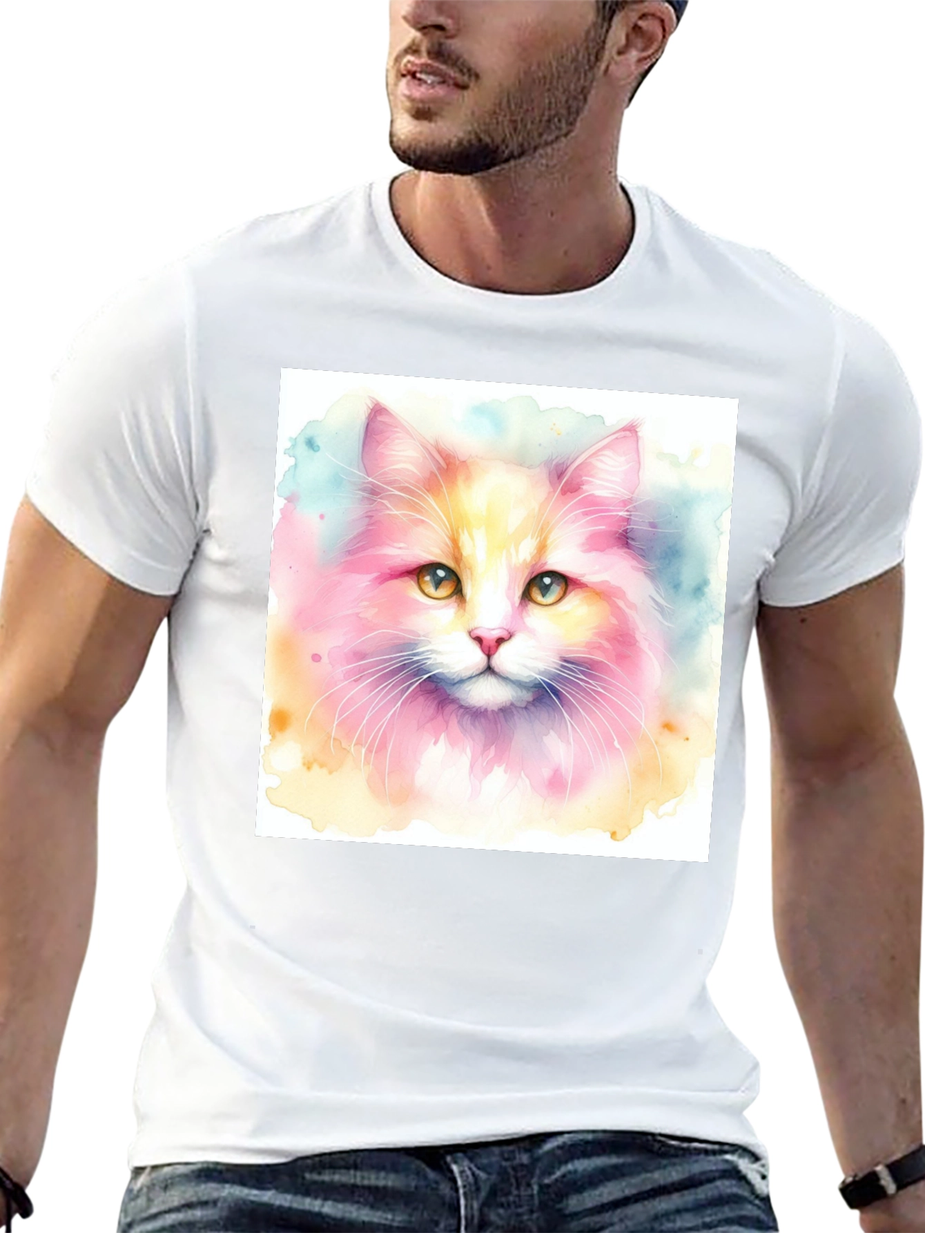 Watercolor Cat Graphic T-Shirt