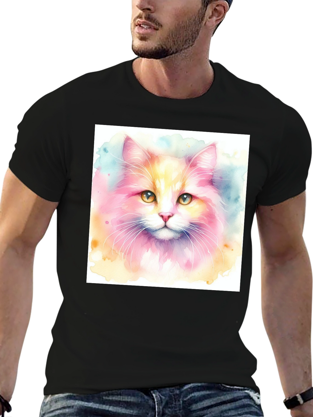 Watercolor Cat Graphic T-Shirt