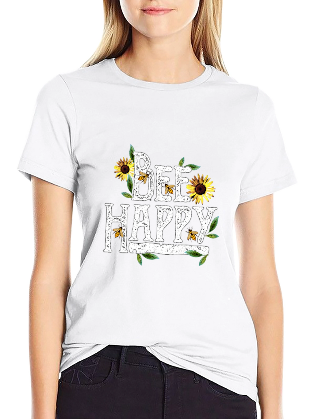 Bee Happy Sunflower Graphic T-Shirt