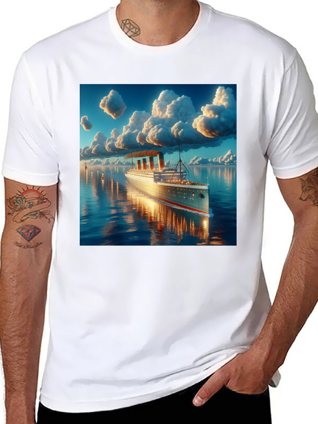 Titanic Cruise Ship Graphic Tee - Black Cotton Blend