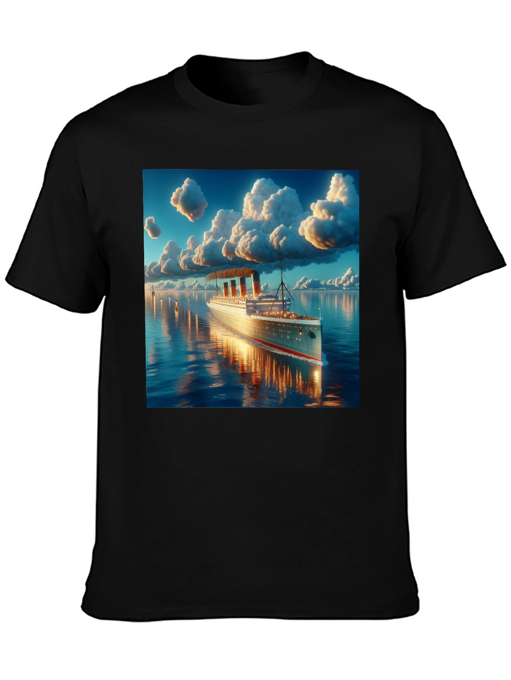 Titanic Cruise Ship Graphic Tee - Black Cotton Blend