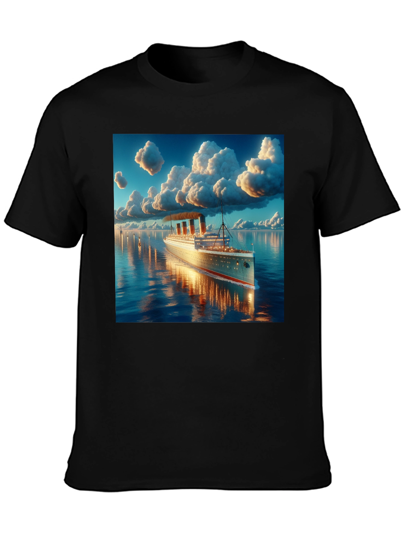 Titanic Cruise Ship Graphic Tee - Black Cotton Blend