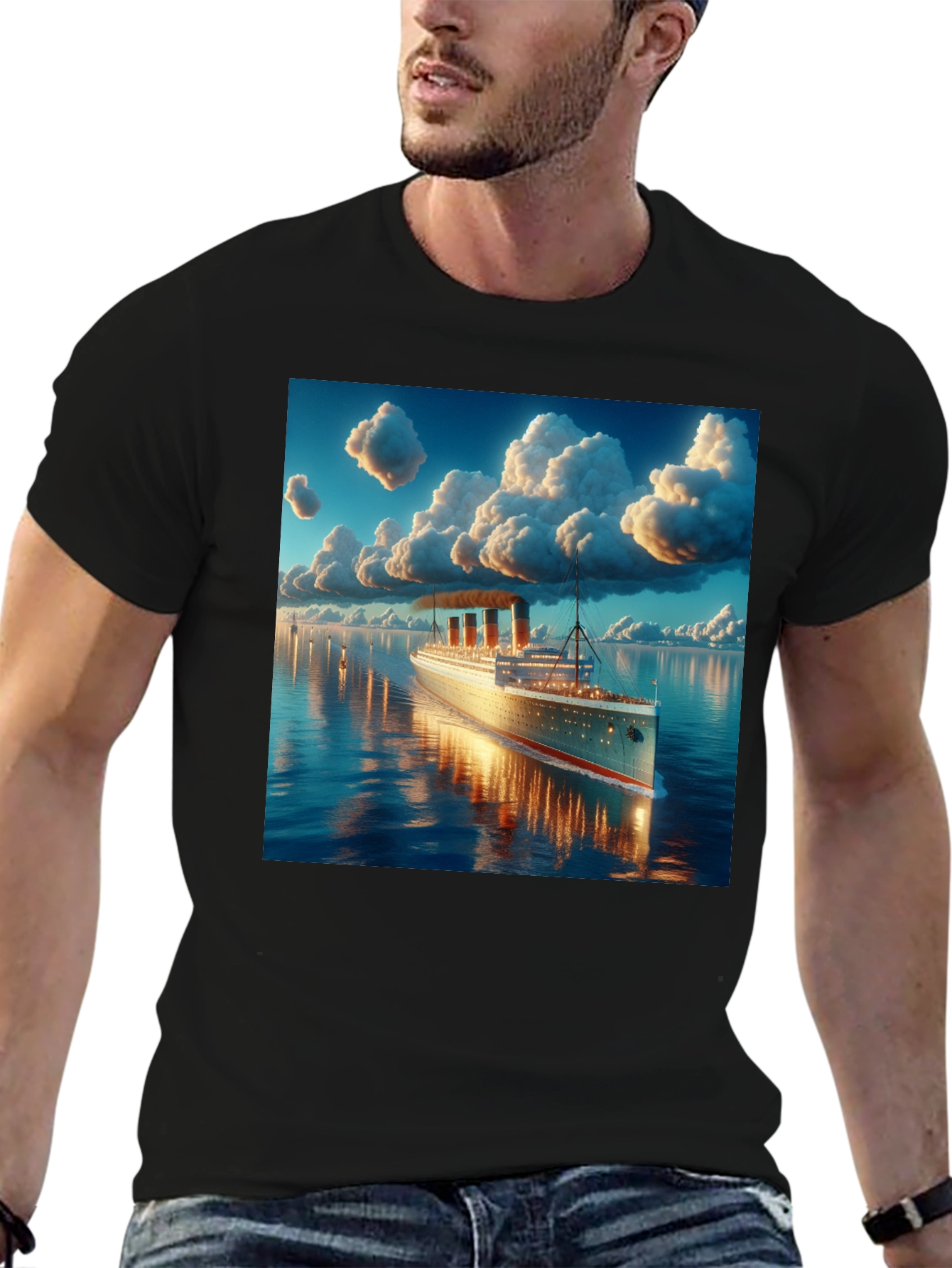 Titanic Cruise Ship Graphic Tee - Black Cotton Blend