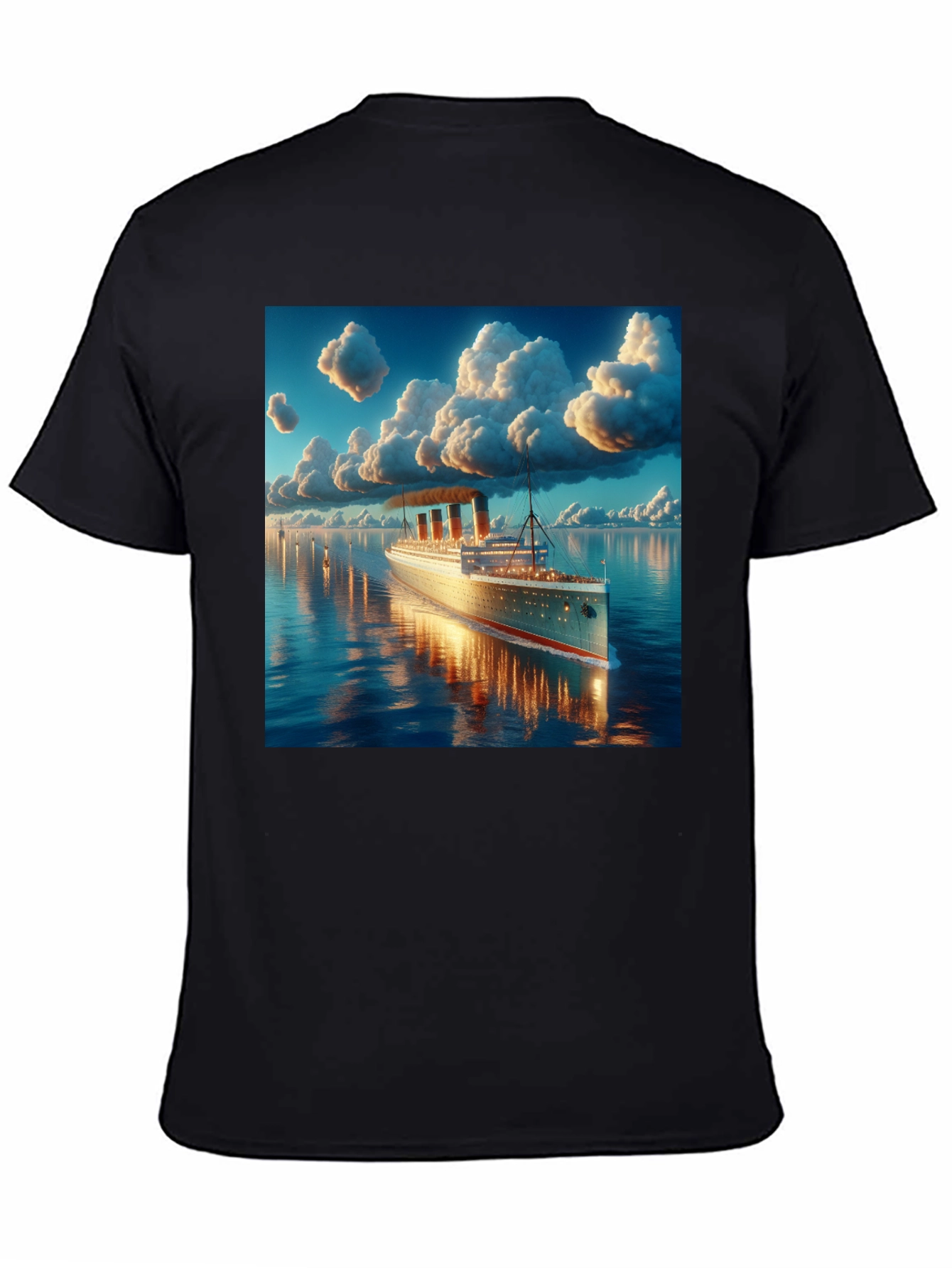 Titanic Cruise Ship Graphic Tee - Black Cotton Blend