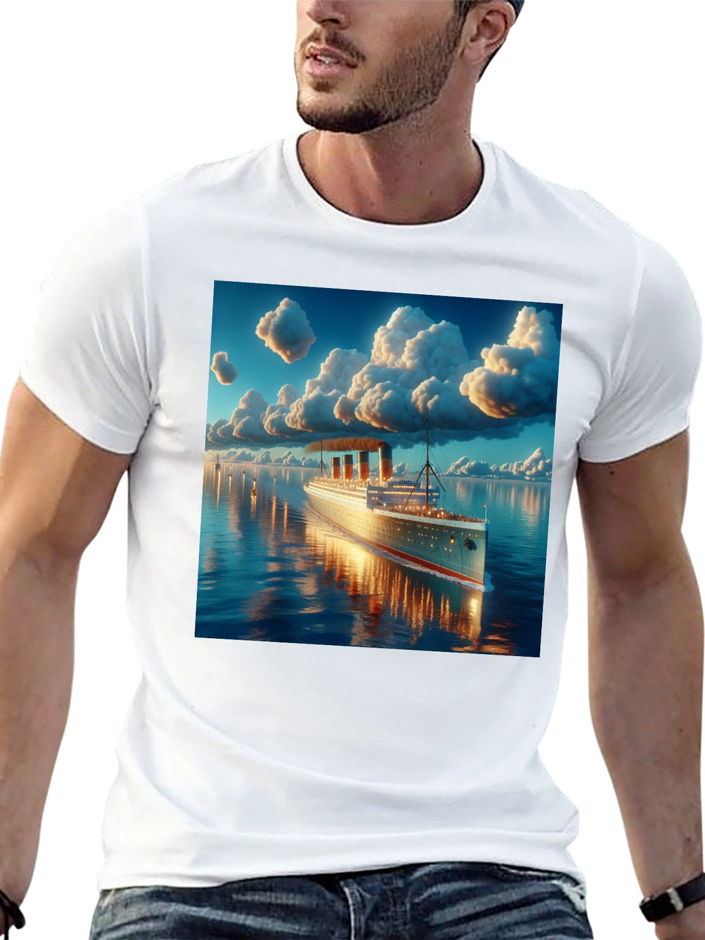 Titanic Cruise Ship Graphic Tee - Black Cotton Blend