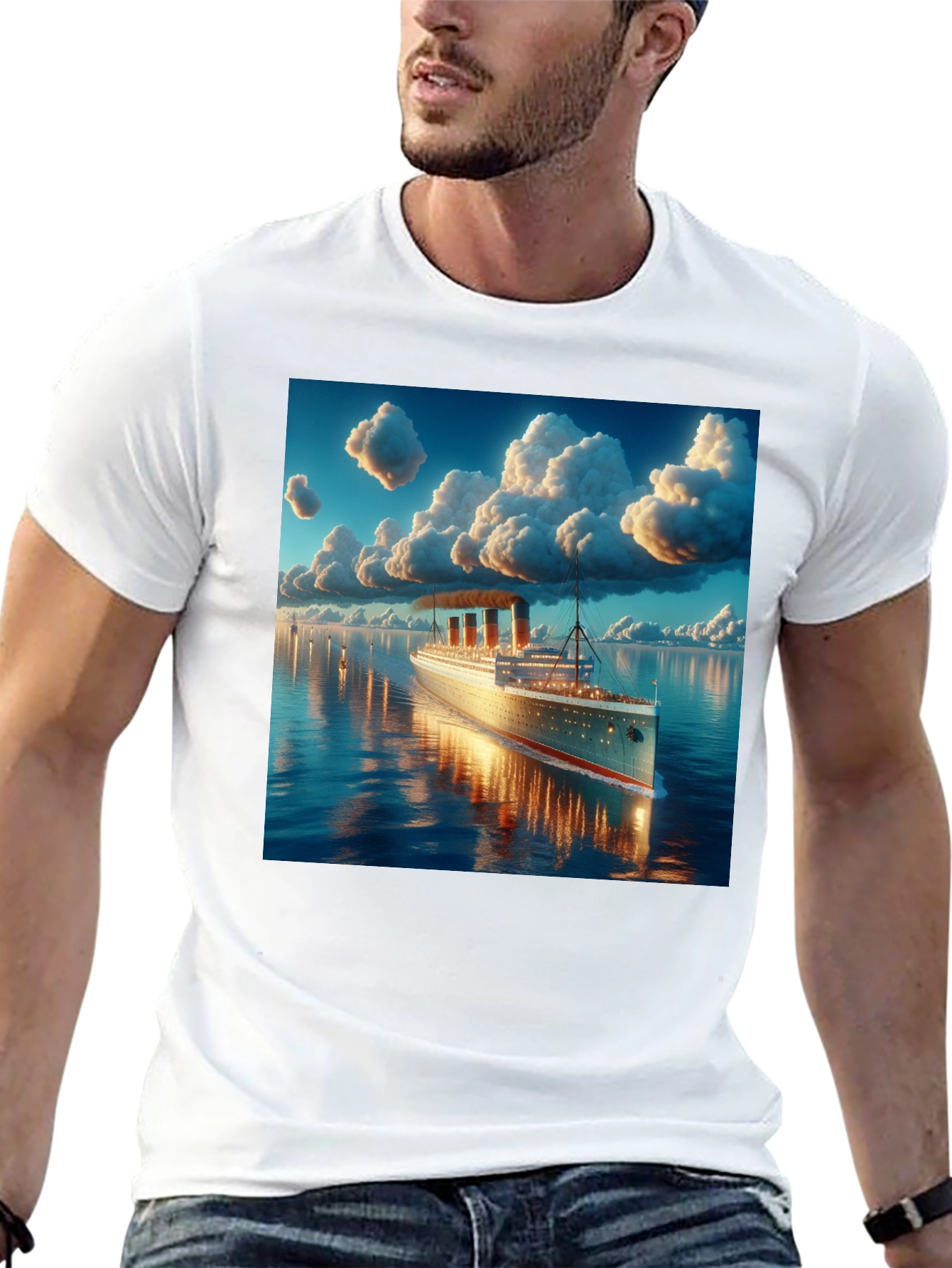 Titanic Cruise Ship Graphic Tee - Black Cotton Blend