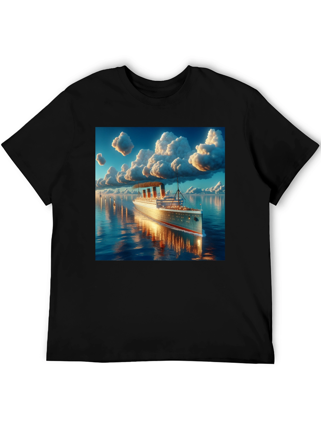 Titanic Cruise Ship Graphic Tee - Black Cotton Blend