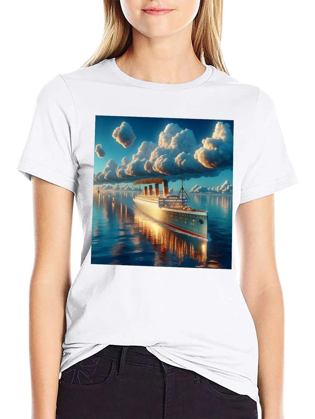Titanic Cruise Ship Graphic Tee - Black Cotton Blend