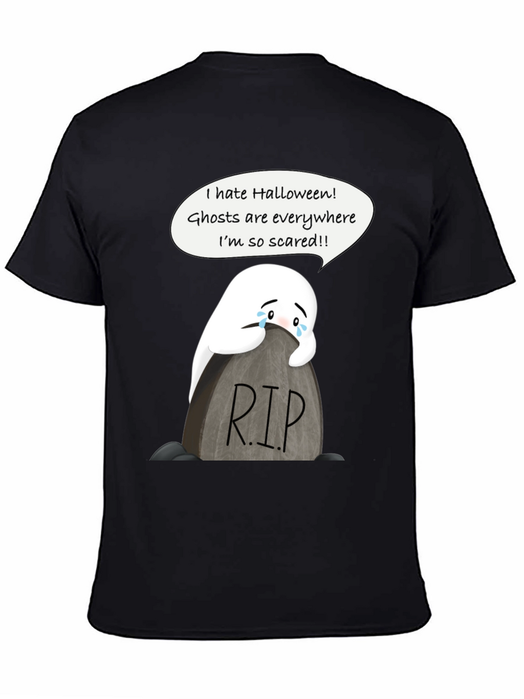 Scared Ghost Halloween T-Shirt - RIP Tombstone Graphic Tee