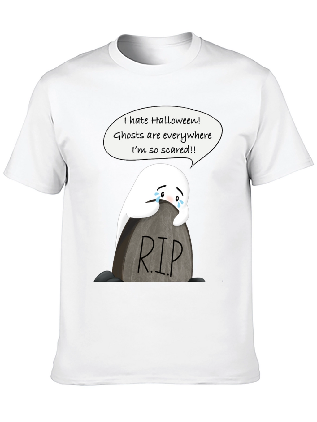 Scared Ghost Halloween T-Shirt - RIP Tombstone Graphic Tee
