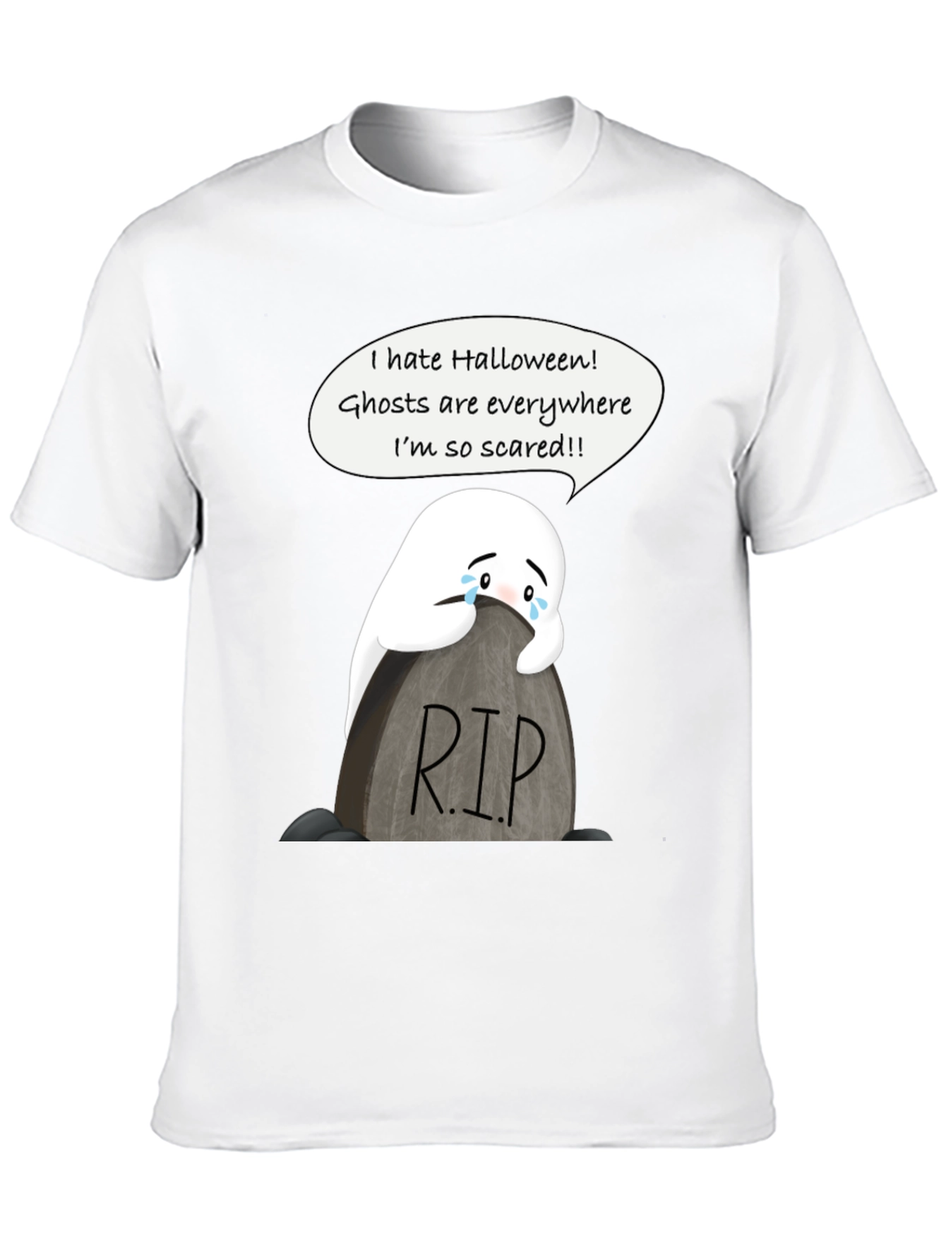 Scared Ghost Halloween T-Shirt - RIP Tombstone Graphic Tee