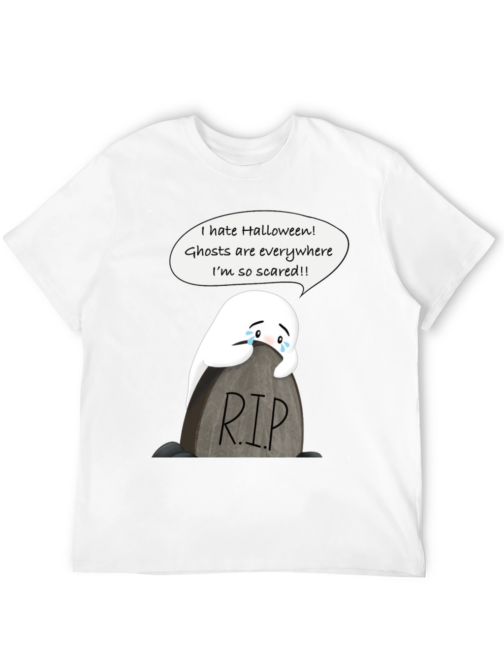 Scared Ghost Halloween T-Shirt - RIP Tombstone Graphic Tee