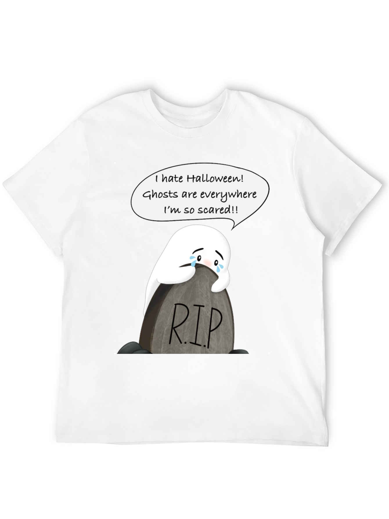 Scared Ghost Halloween T-Shirt - RIP Tombstone Graphic Tee