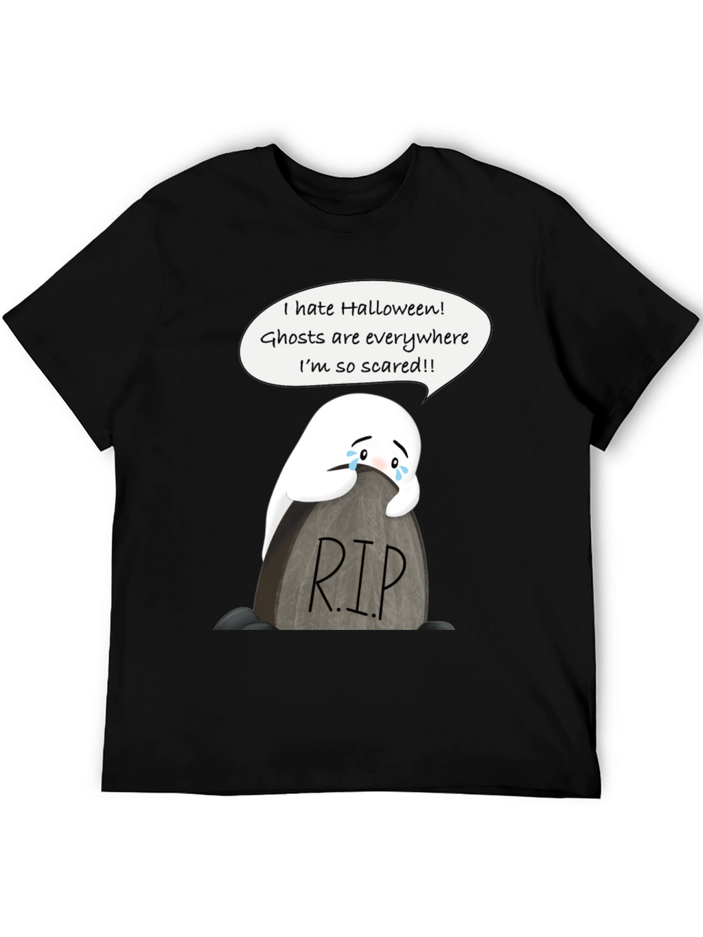 Scared Ghost Halloween T-Shirt - RIP Tombstone Graphic Tee