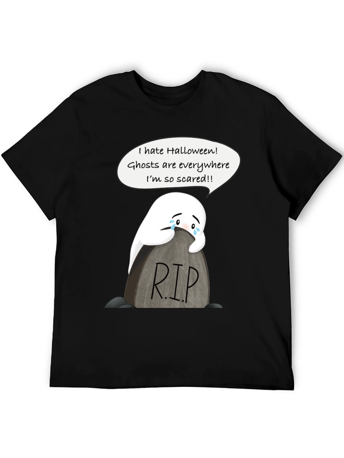 Scared Ghost Halloween T-Shirt - RIP Tombstone Graphic Tee