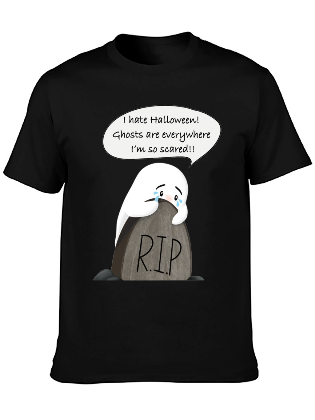 Scared Ghost Halloween T-Shirt - RIP Tombstone Graphic Tee