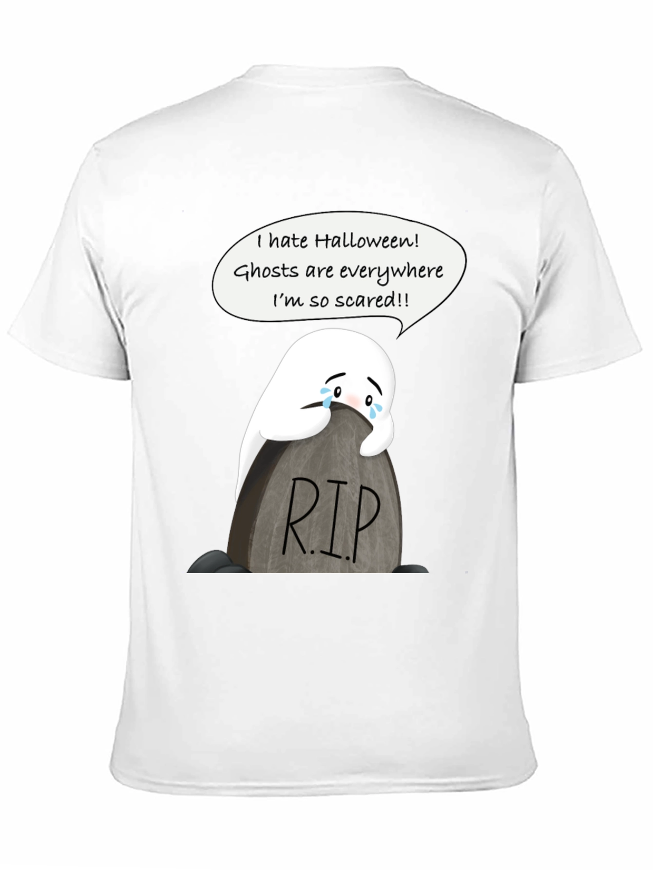 Scared Ghost Halloween T-Shirt - RIP Tombstone Graphic Tee