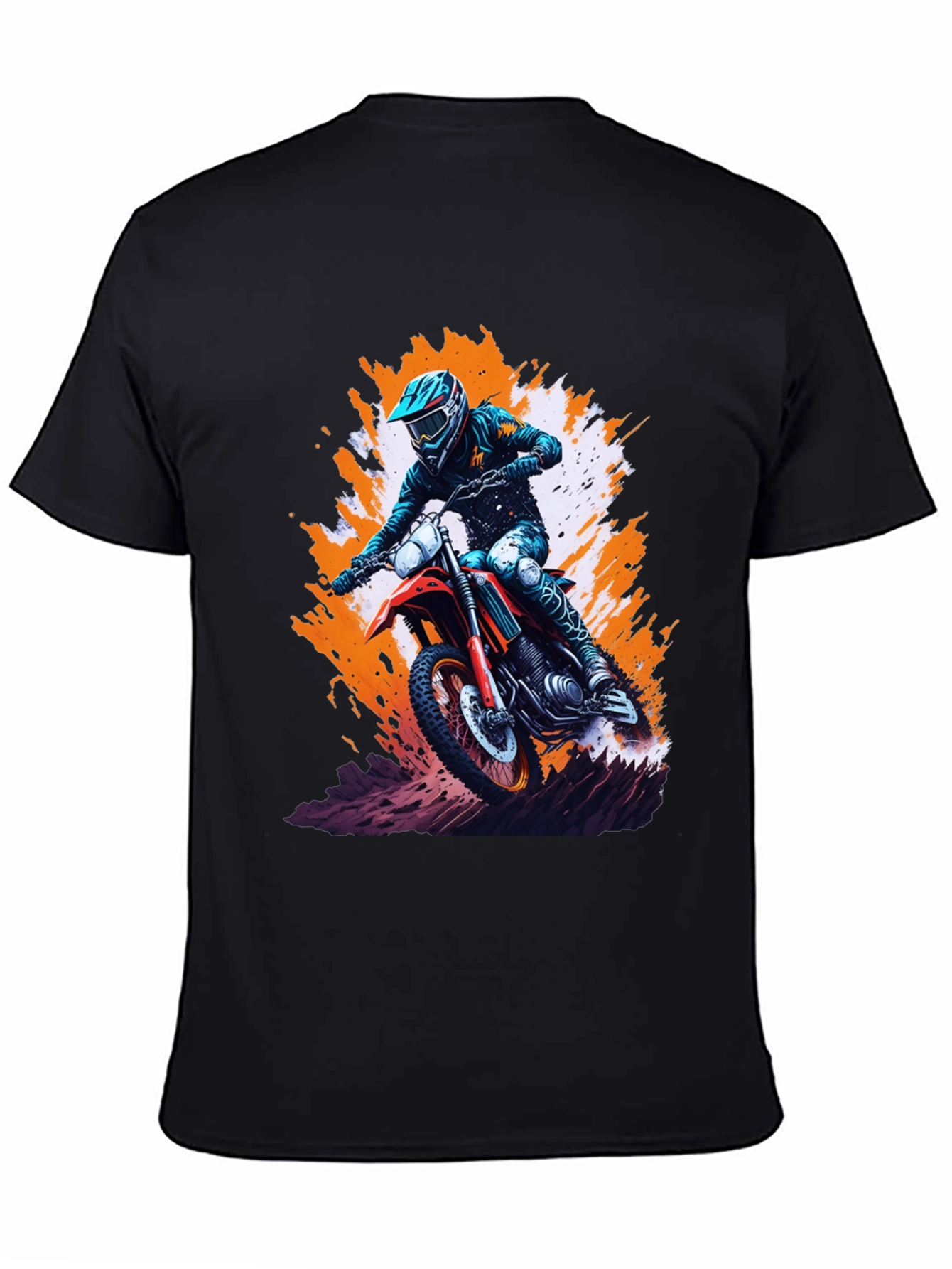 Motocross Rider Graphic Tee - Black Cotton Blend Shirt