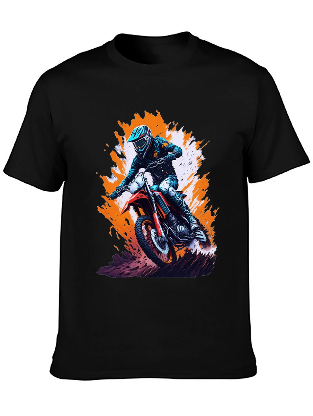 Motocross Rider Graphic Tee - Black Cotton Blend Shirt