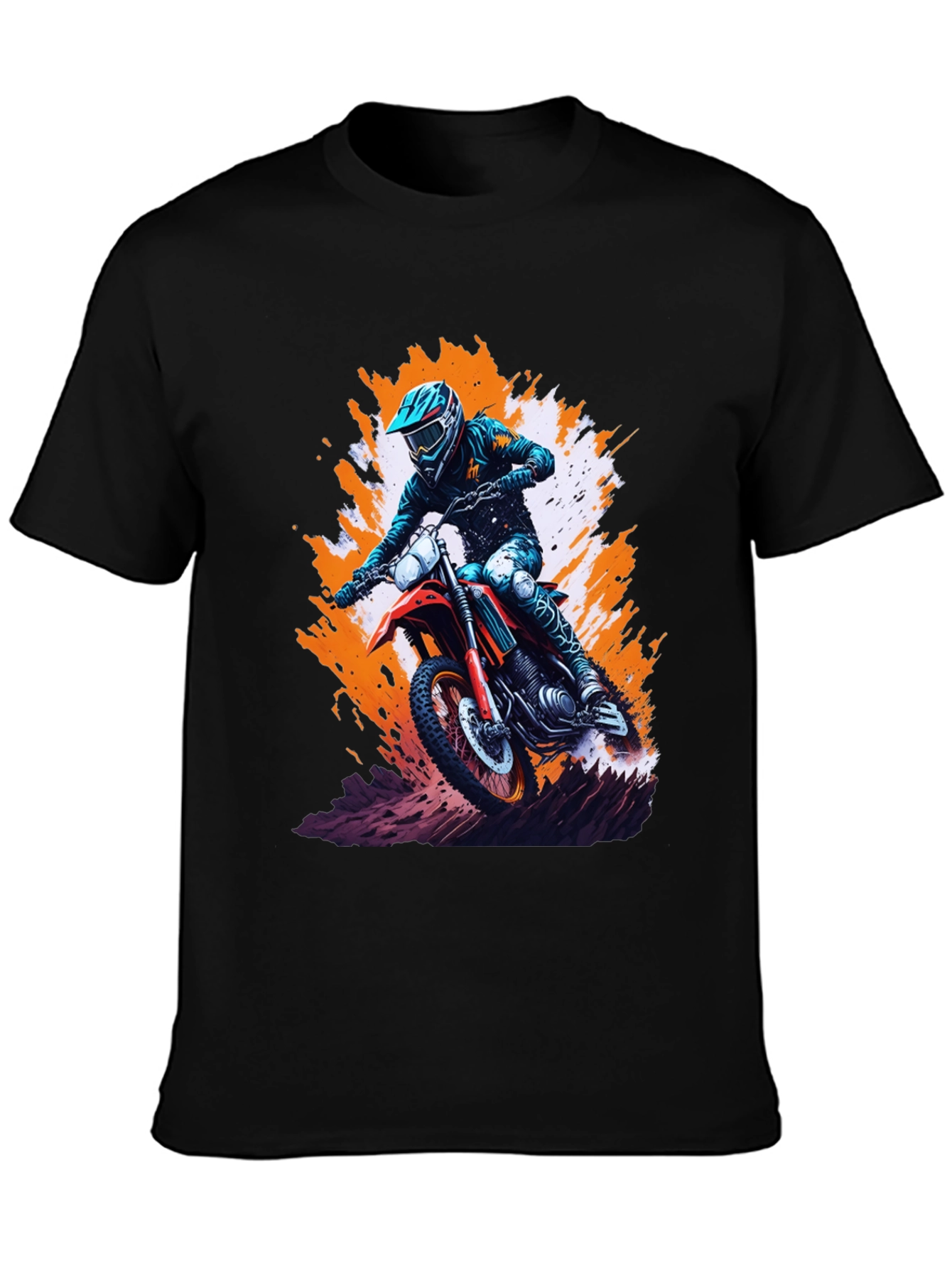 Motocross Rider Graphic Tee - Black Cotton Blend Shirt