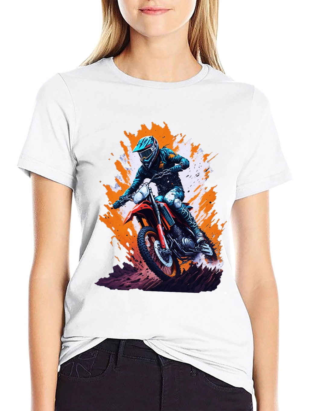 Motocross Rider Graphic Tee - Black Cotton Blend Shirt