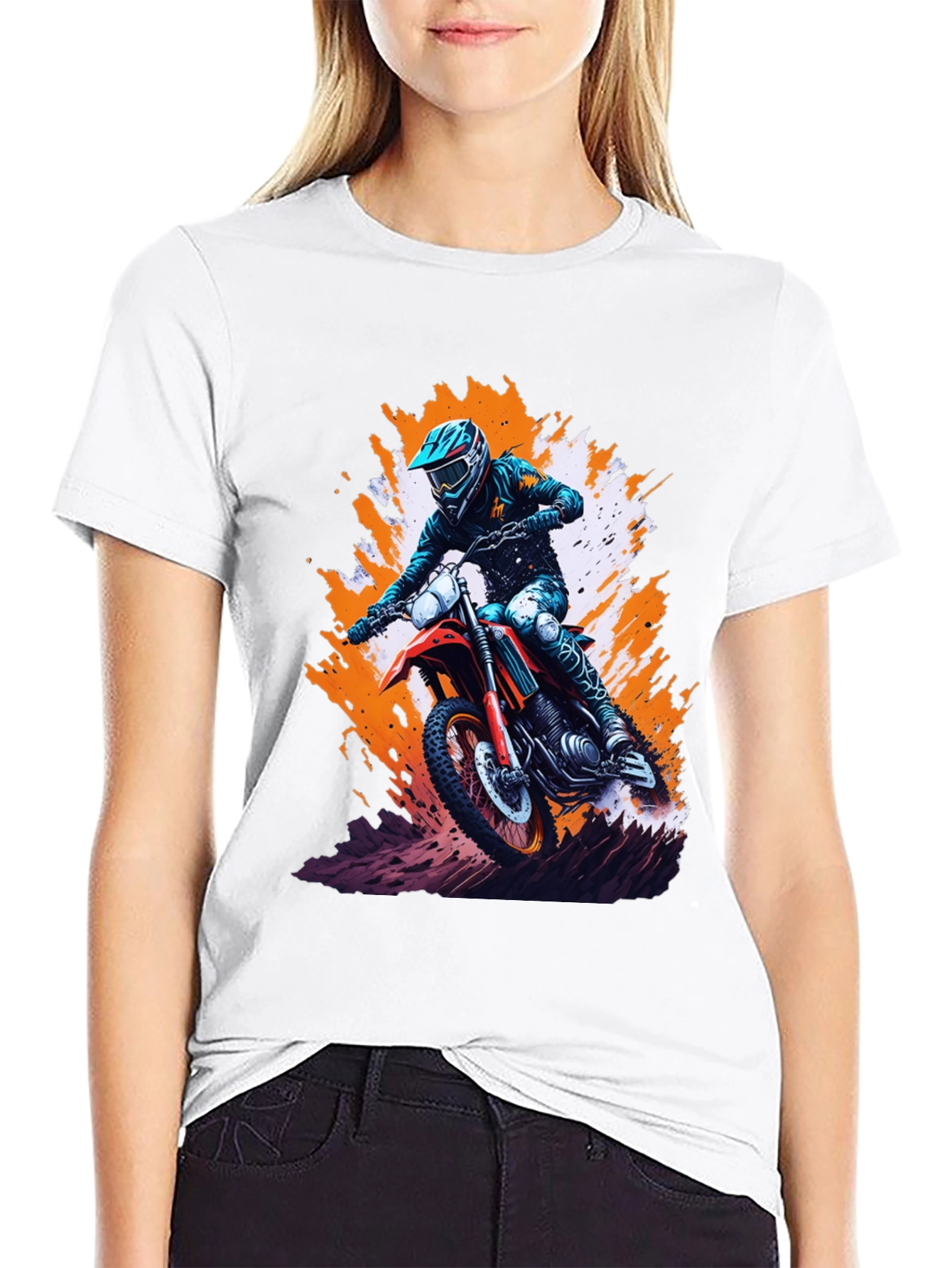 Motocross Rider Graphic Tee - Black Cotton Blend Shirt