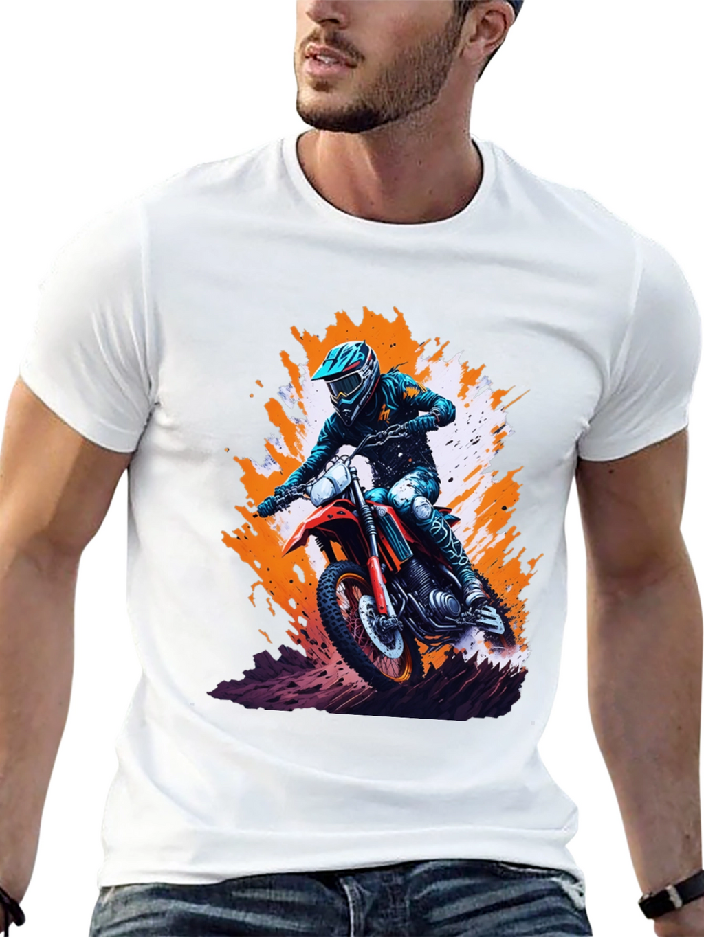 Motocross Rider Graphic Tee - Black Cotton Blend Shirt