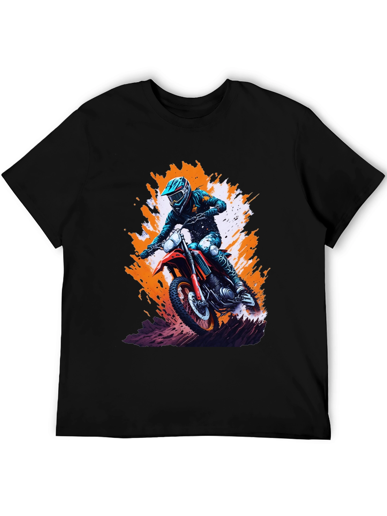 Motocross Rider Graphic Tee - Black Cotton Blend Shirt