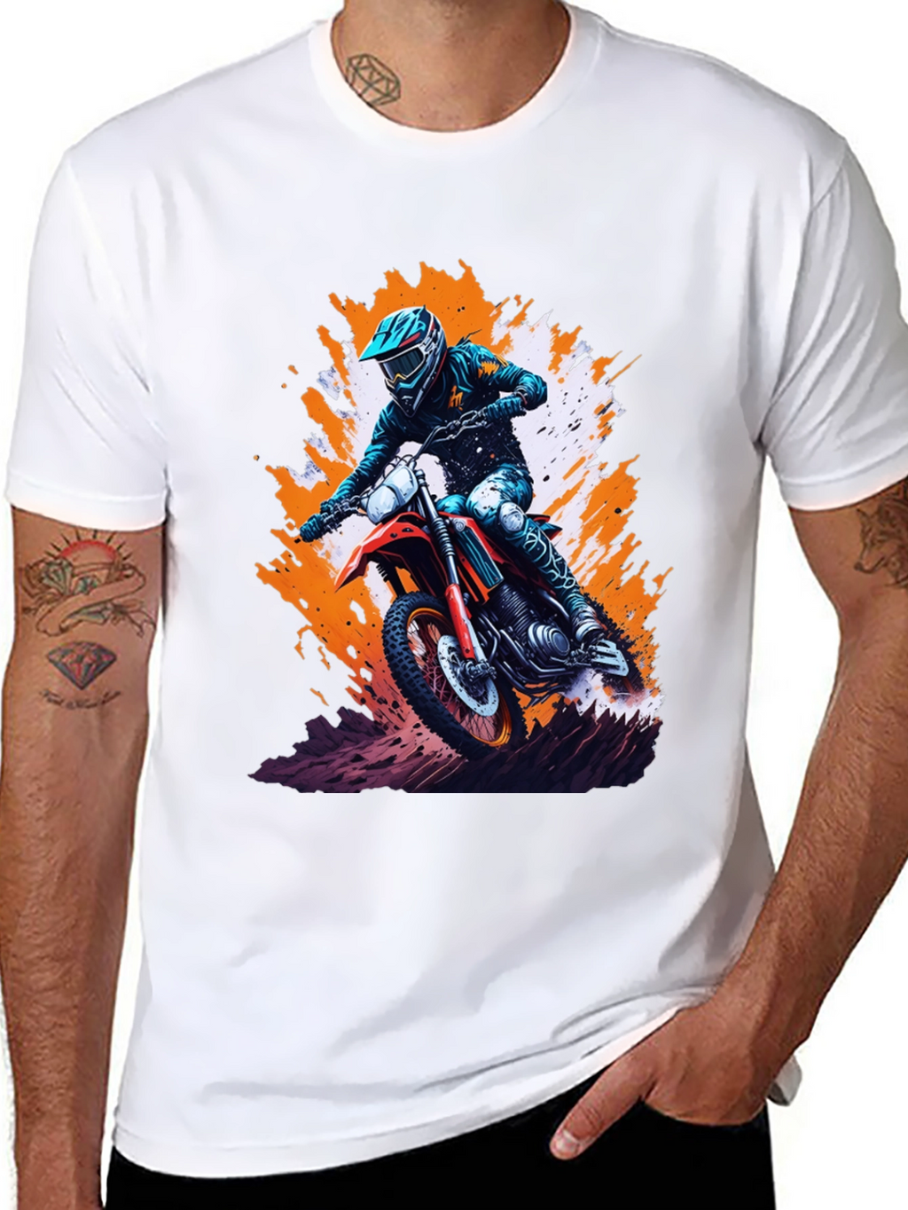 Motocross Rider Graphic Tee - Black Cotton Blend Shirt